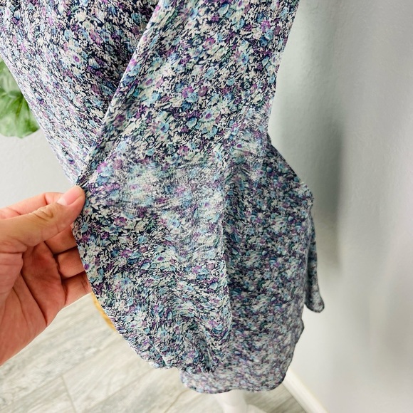 For Love & Lemons Purple Floral Long Sleeve Off Shoulder Pocket Tunic Mini Dress - Picture 2 of 8